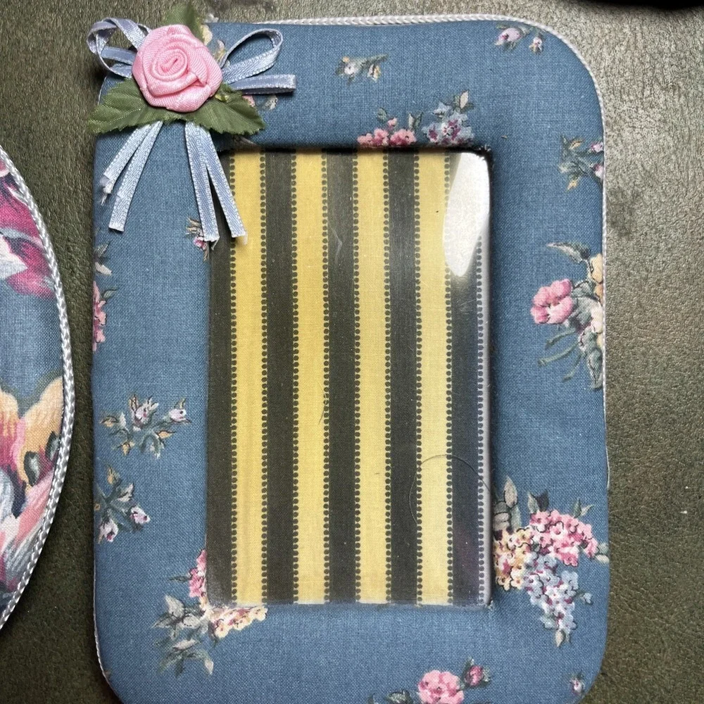 Fabric Lace‎ Bow Picture Photo Frames Vintage 1980's 2 Frames